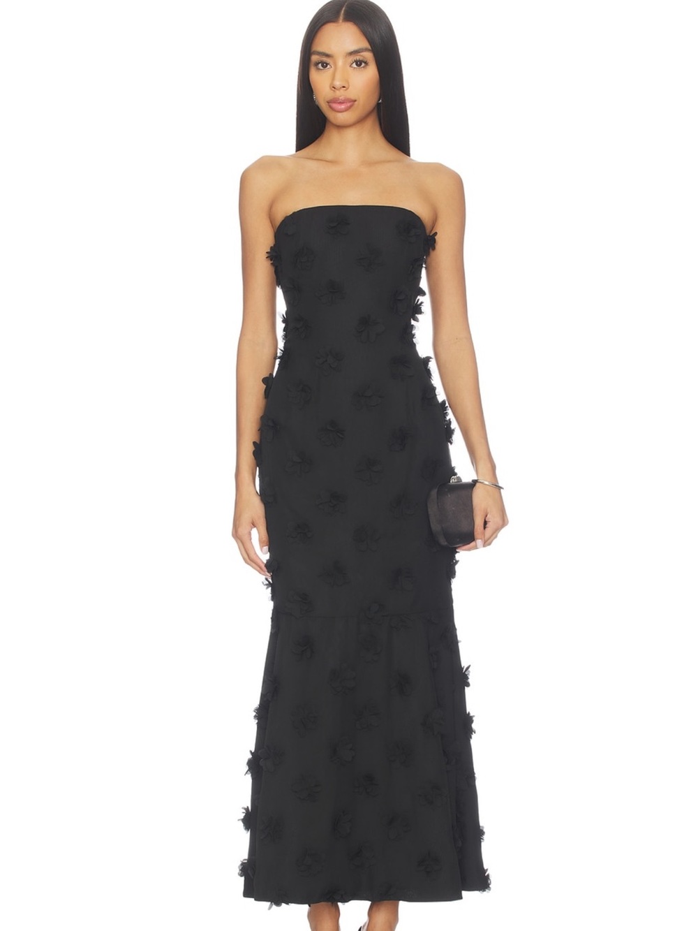 Generation Love Black Strapless Floral-Appliqué Maxi Dress